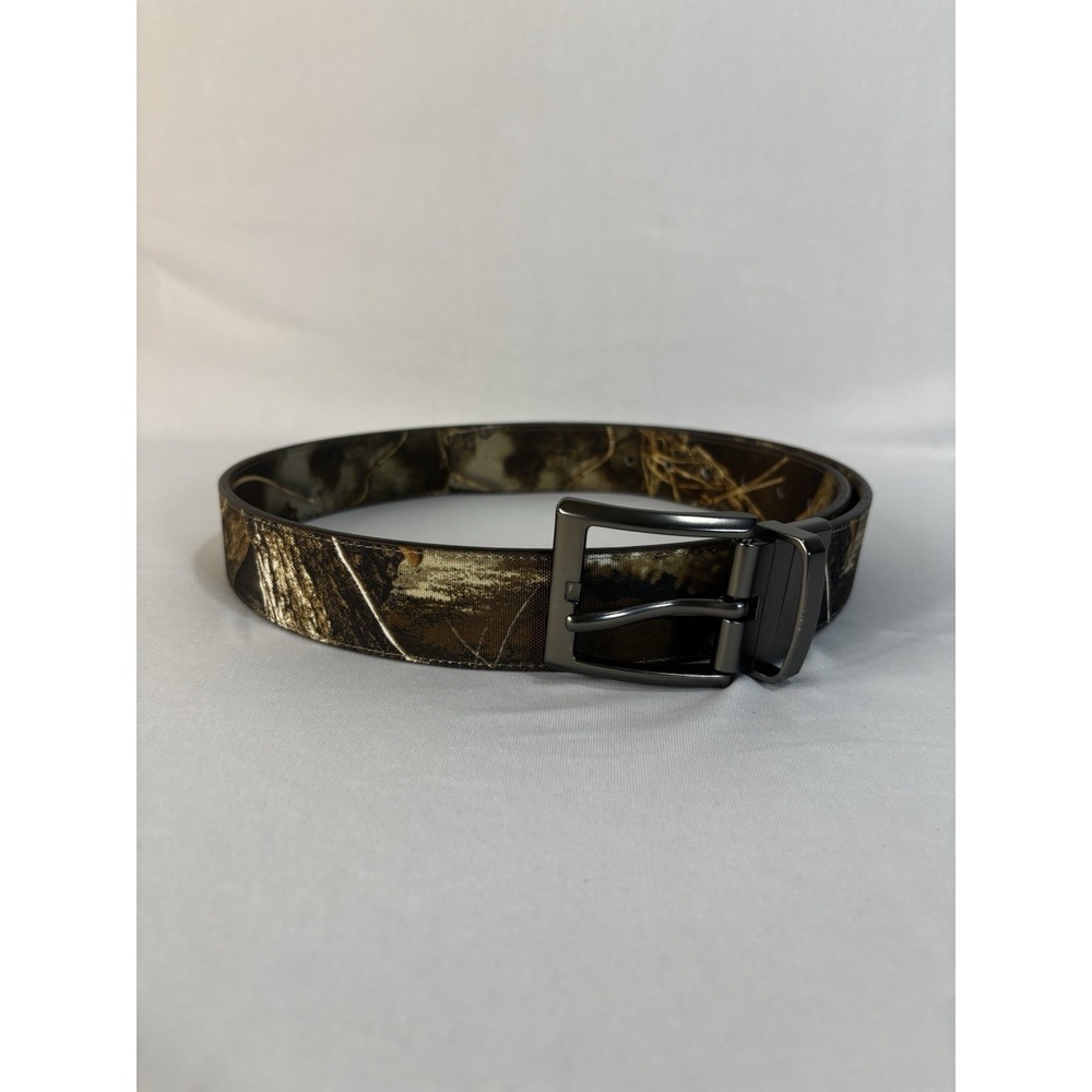 Realtree Camouflage Reversible Belt Mens Size 44 Black Metal Buckle Hunting